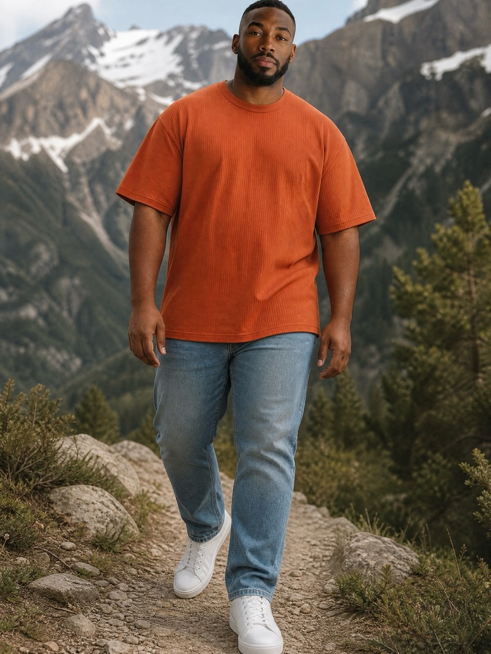Men's Short Sleeve Ribbed Tee - Rust Orange